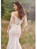 Long Sleeve Beaded V Neck Ivory Lace Tulle Wedding Dress